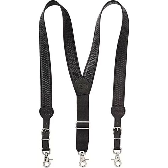 NEW Nocono WESTERN LEATHER SUSPENDERS-N8512401 Black Basket Weave Pattern - Picture 2 of 2